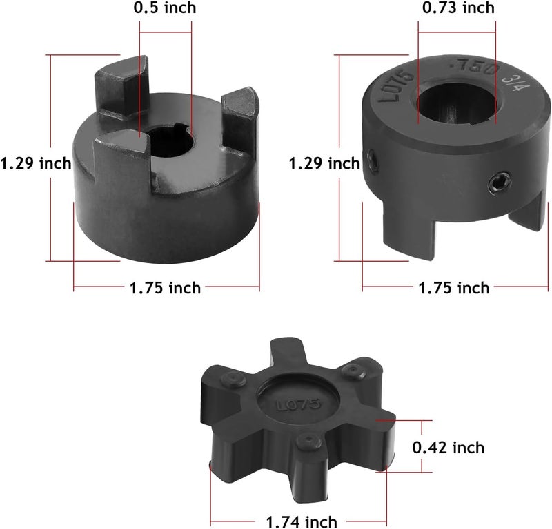 Creative.C 1/2" to 3/4" L075 Flexible 3-Piece L-Jaw Coupling Coupler Set & Rubber Spider for Machine Tools/Steppers/Servo Systems/Motors/Guide Rails/Screw Rods and Spindle Transmissions Automation Equipment - Image 4